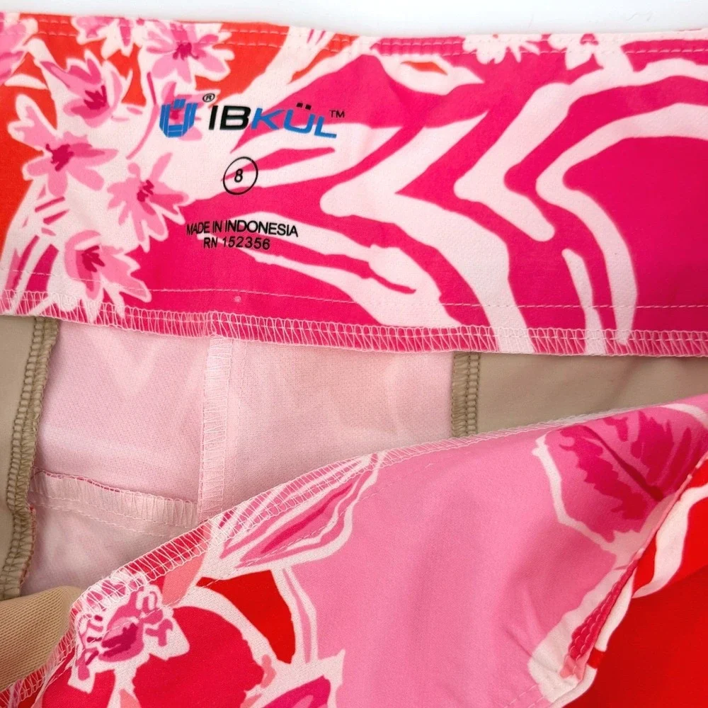 IBKUL Women's Pascha Pink Floral Stretch UPF 50+ Ankle Pants Golf Sz 8